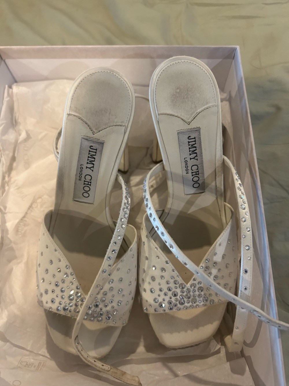 Karli Platform 125
Ivory Satin Crystal Platform Sandals